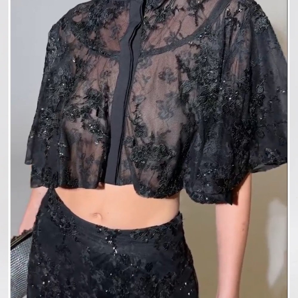 AKIRA Black Sequin Cape Jumpsuit - Picture 3 of 3